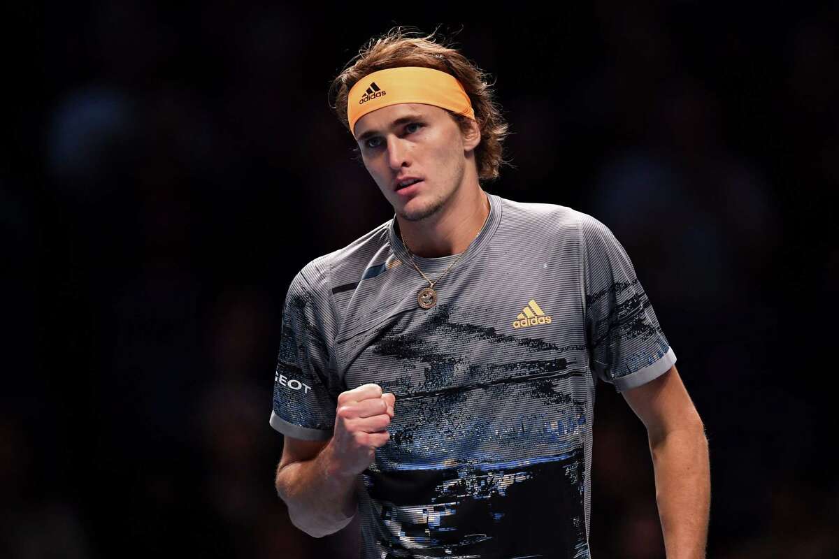 LONDON, ENGLAND - NOVEMBER 15: Alexander Zverev of Germany celebrates in his singles match against Daniil Medvedev of Russia during Day Six of the Nitto ATP World Tour Finals at The O2 Arena on November 15, 2019 in London, England. (Photo by Justin Setterfield/Getty Images)