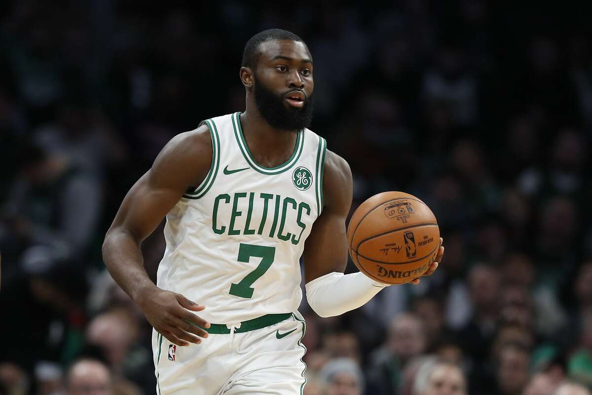 Boston Celtics' Jaylen Brown during the first quarter of an NBA basketball game against the Washington Wizards Wednesday, Nov. 13, 2019, in Boston. (AP Photo/Winslow Townson)