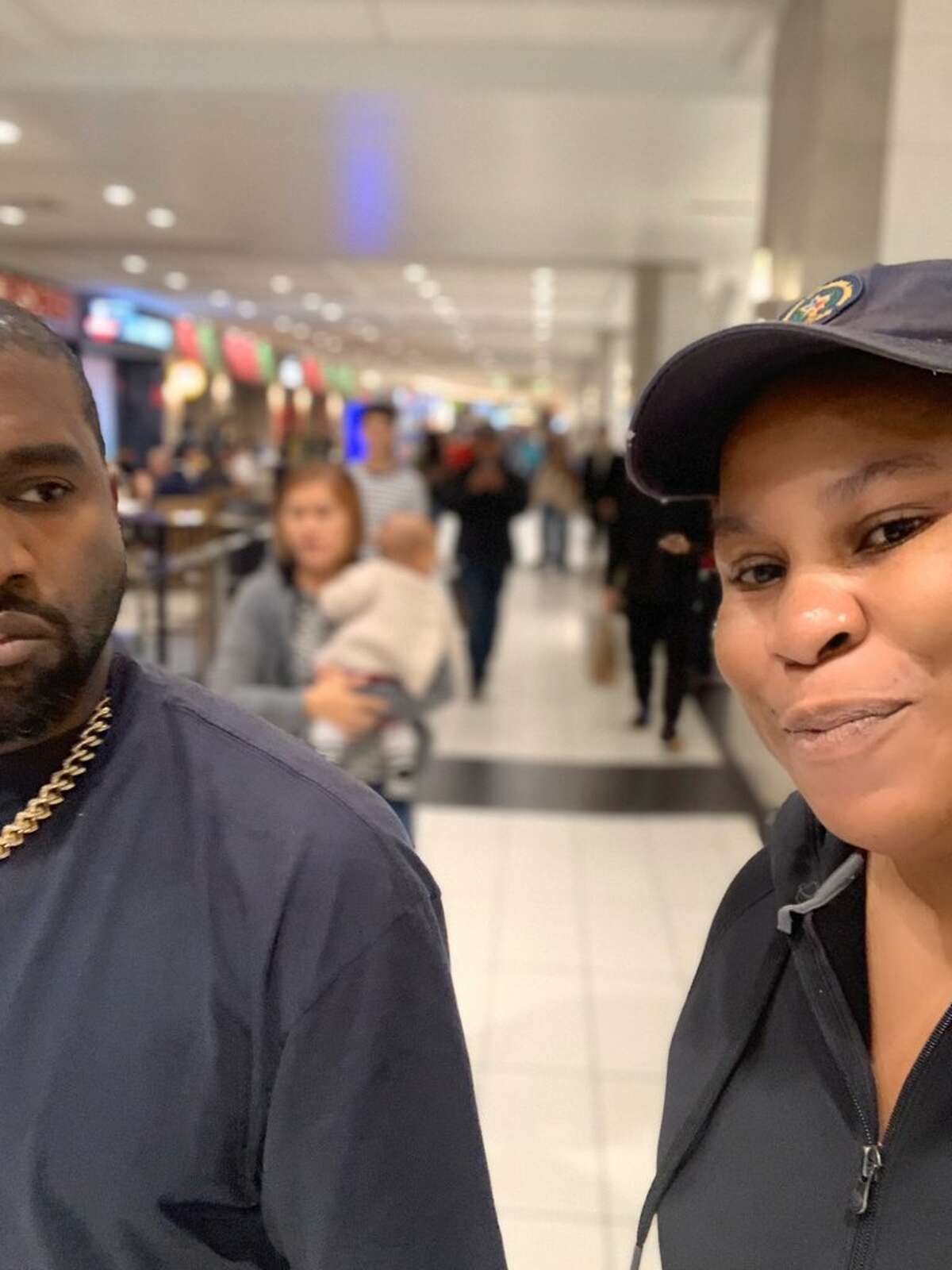 Kanye West was spotted Nov. 15 at The Galleria with Kim Kardashian and their kids.