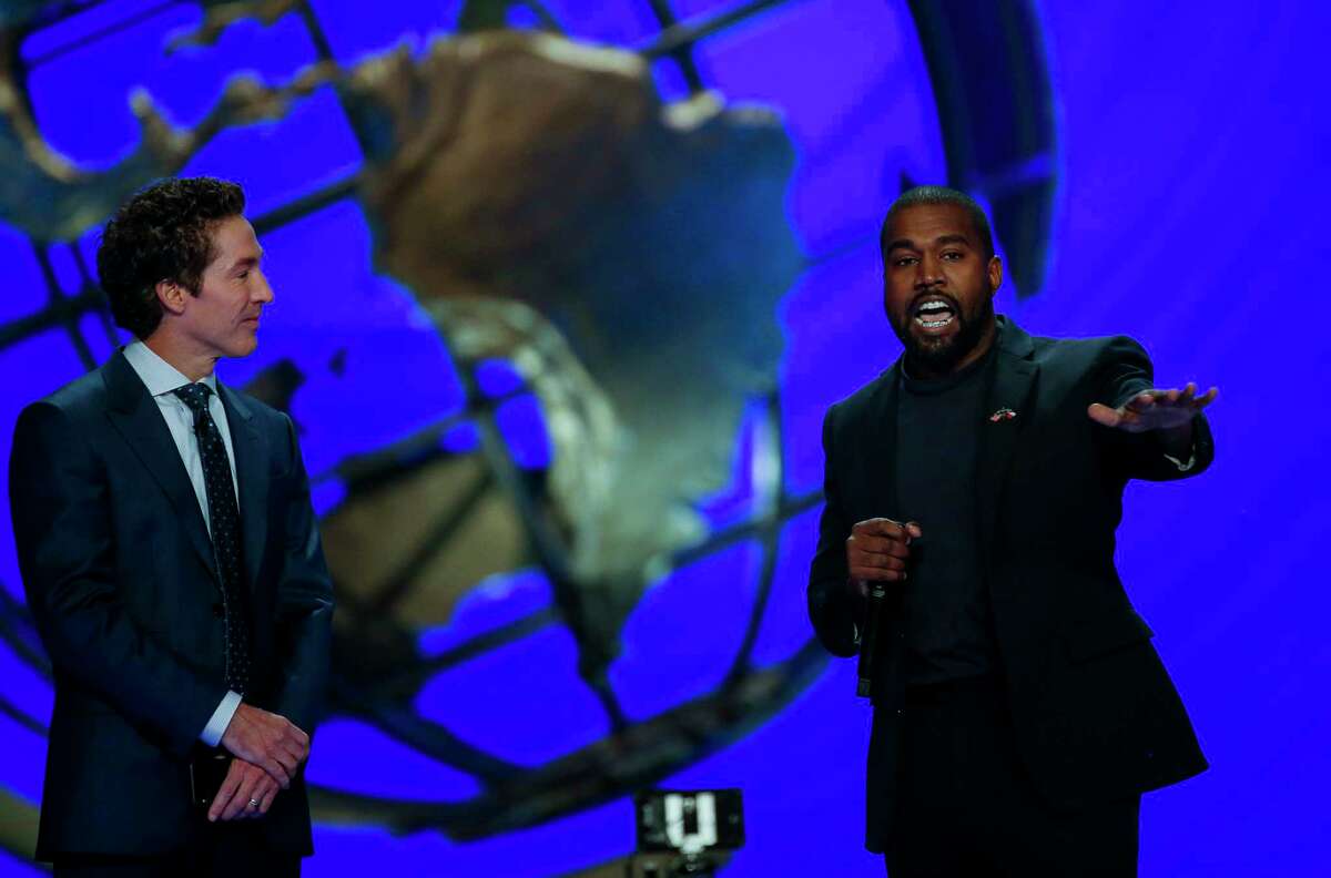 Kanye West joined senior pastor Joel Osteen and talked about overcoming adversity and his faith journey during the morning service at Lakewood Church Sunday, Nov. 17, 2019, in Houston.