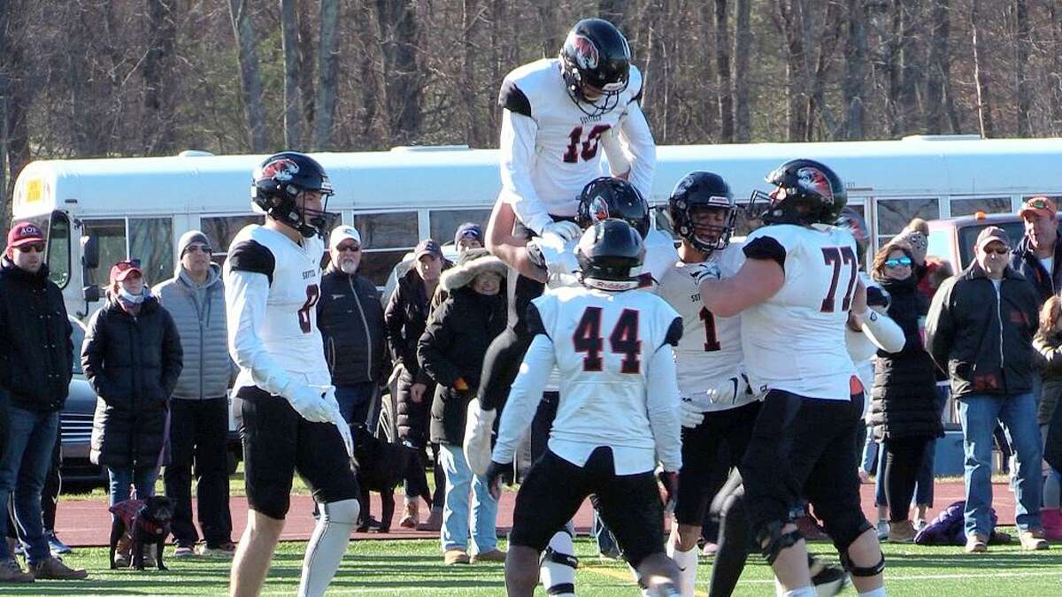 Will Rolapp (10) celebrates a touchdown during Suffield Academy's 29-21 victory over Avon Old Farms in the NEPSAC A Kevin Driscoll Bowl, Saturday, Nov. 16, 2019 at Ryan Field in Avon.