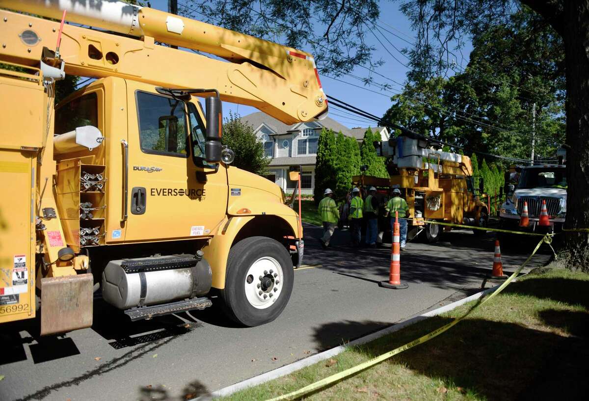 Eversource responds to a damaged power line on Field Point Road in Greenwich, Conn. Thursday, Aug. 29, 2019. The damaged line left more than 600 Greenwich residents without power, including Town Hall from 6:30 a.m. when to outage was reported until 9 a.m.