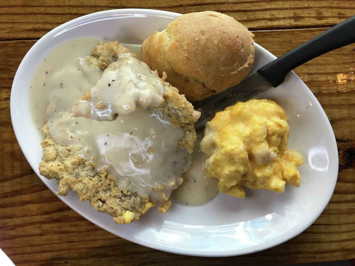 Chicken-fried steak, mac & cheese and a biscuit from Earl Abel's