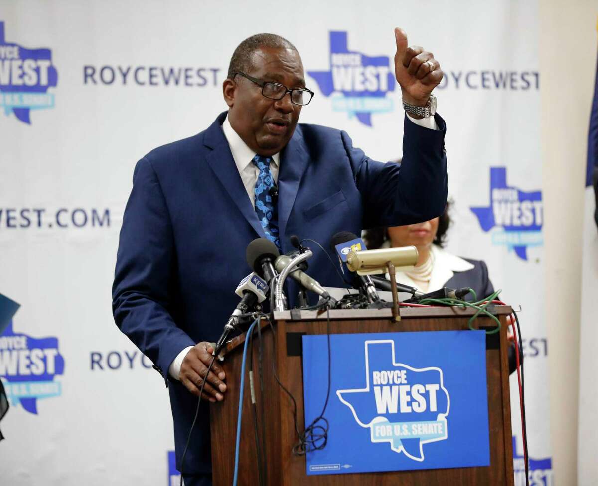 State Senator Royce West makes comments as he announces his bid to run for the US Senate during a rally in Dallas, Monday, July 22, 2019. (AP Photo/Tony Gutierrez)