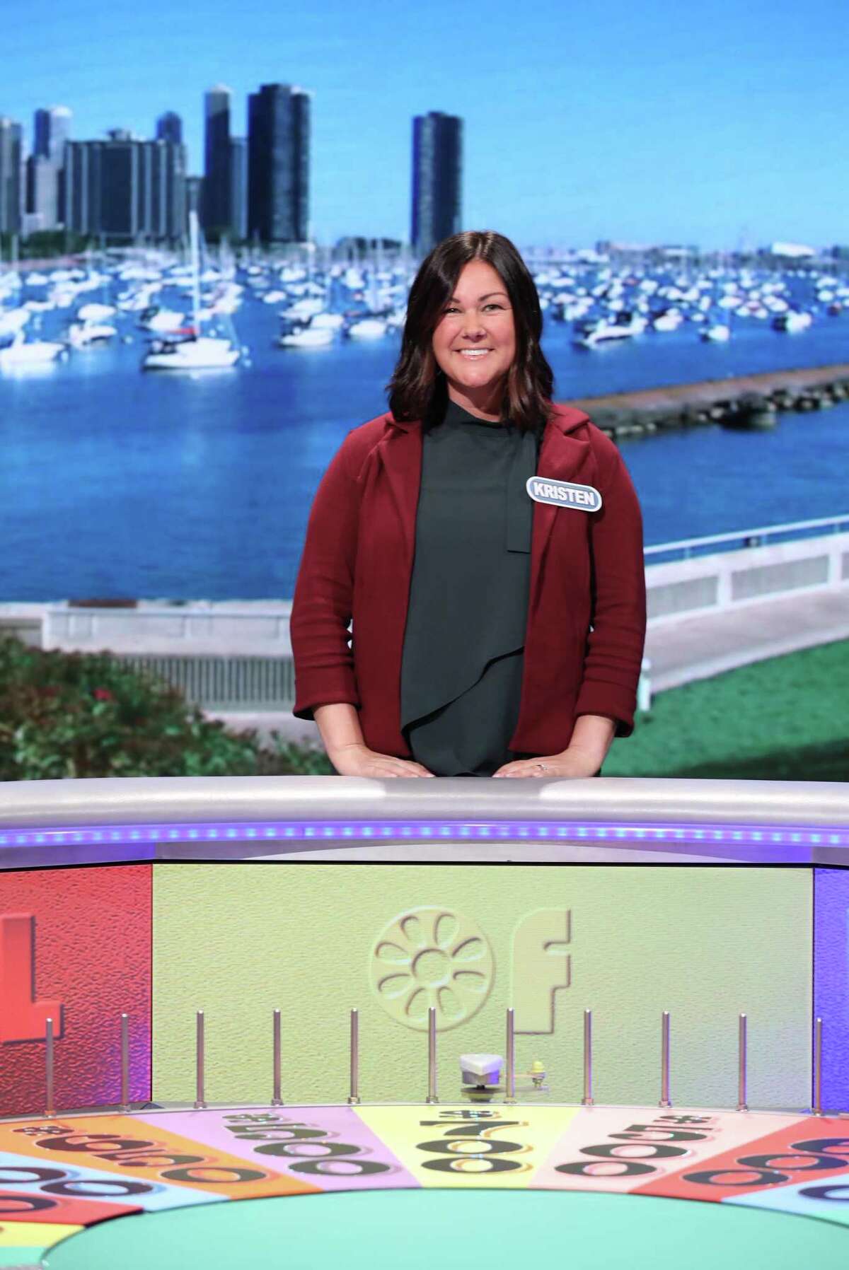 Elizabeth Shelton School first grade teacher Kristen Zack on the set of Wheel of Fortune. She appeared on the ABC show Tuesday, Nov. 16.
