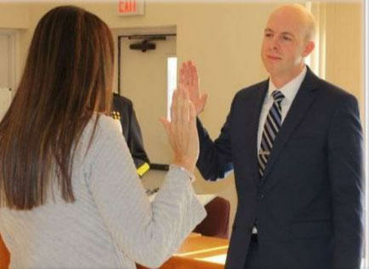 Wilton Police Dispatcher William Whitman was sworn in as the Wilton Police Department's newest patrol officer on Wednesday, Nov. 13. He began his training at the Connecticut Police Academy on Friday, Nov. 15.
