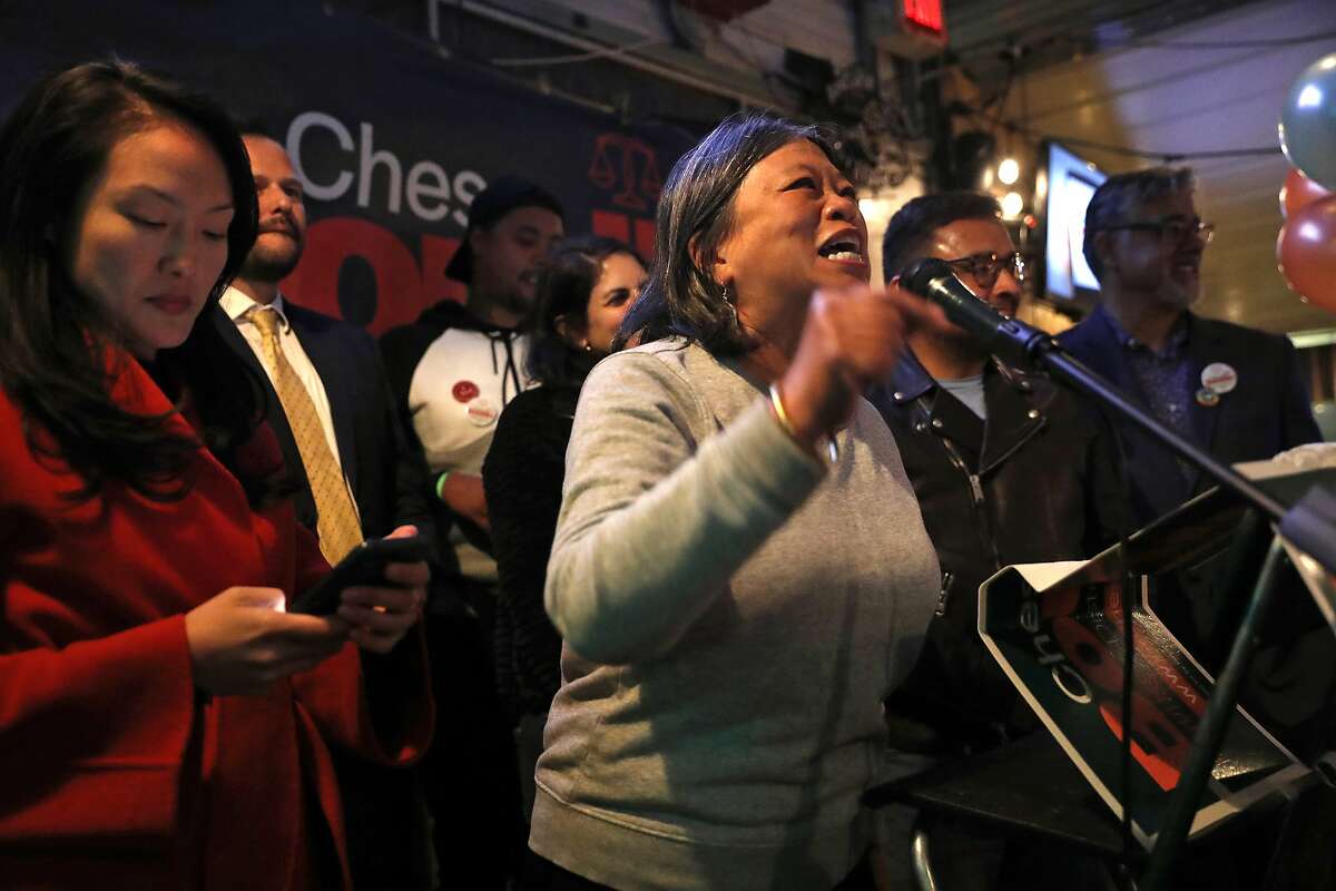 SF Supervisor Sandra Lee Fewer speaks during SF District Attorney candidate Chesa Boudin's election night party at SOMA StrEat Food Park in San Francisco, Calif., on Tuesday, November 5, 2019.