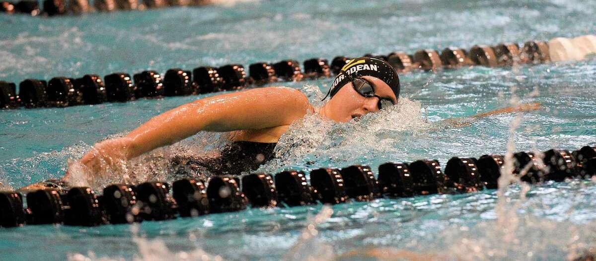 Jonathan Law's Athena Homorodean competes in the consolation heat of the Girls 200 Freestyle in the Class S swimming state championships at the Hutchinson Natatorium at Southern Connecticut State Unversity in New Haven, Conn. on Nov. 19, 2019.