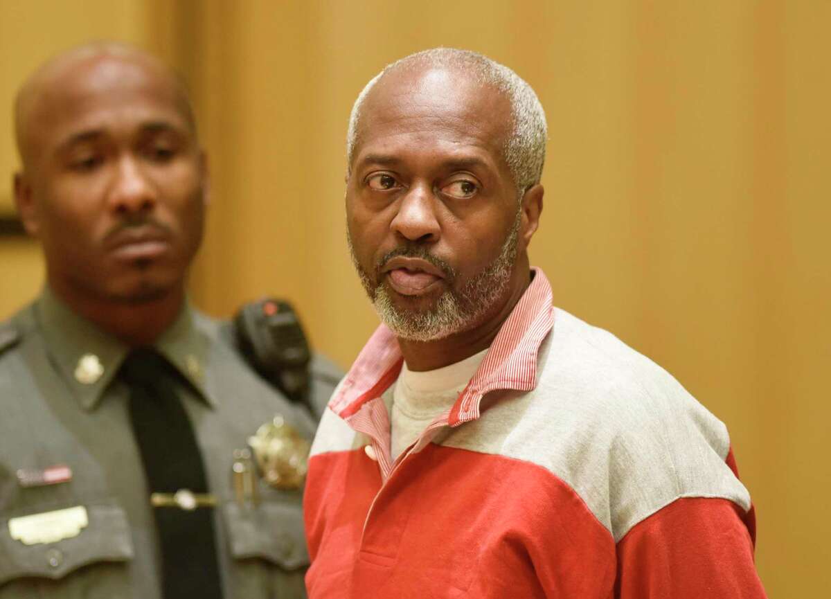 Stamford's Robert Simmons, 51, is arraigned on charges of murder, felony murder and home invasion at Connecticut Superior Court in Stamford, Conn. Wednesday, Nov. 20, 2019. Simmons is charged with murdering 93-year-old Isabella Mehner in her Stamford South End home on Sept. 25. According to the medical examiner, Mehner’s injuries were not consistent with a fall down the stairs, and Simmons was identified as a suspect in the homicide using DNA analysis to match a spot of blood found on his pants to Mehner.