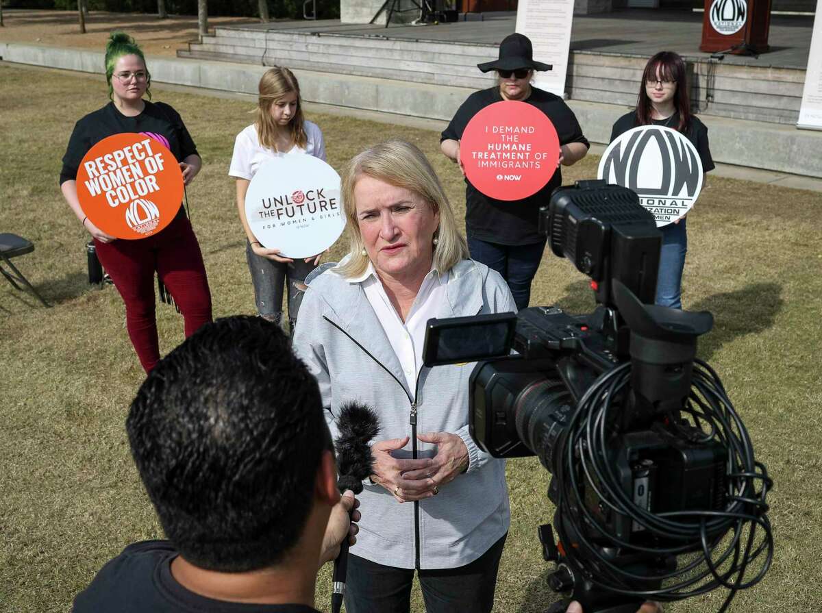U.S. Rep. Sylvia Garcia speaks before a rally to bring attention to women and girls in immigration detention facilities, on Nov. 17 in Houston.