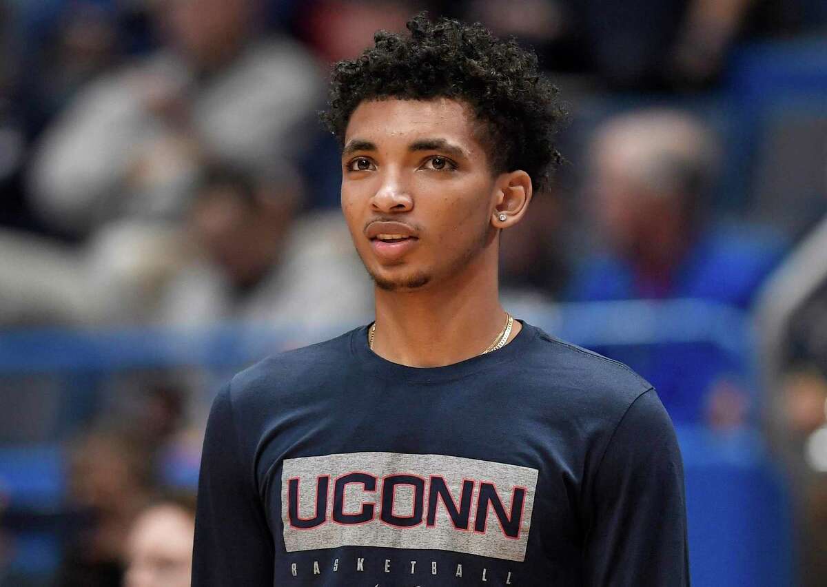 UConn freshman guard James Bouknight, who sat out the Huskies’ first three games after an arrest following an on-campus vehicular incident, is expected to make his collegiate debut Thursday night against Buffalo in the Charleston Classic. (AP Photo/Jessica Hill)