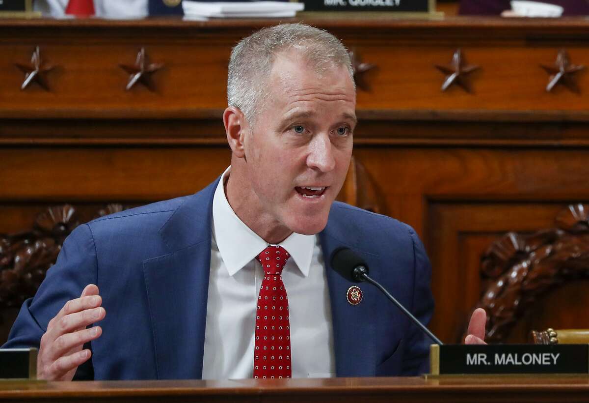 Rep. Sean Patrick Maloney, D-N.Y., questions Gordon Sondland, US Ambassador to the European Union, during a House Intelligence Committee impeachment inquiry hearing on Capitol Hill in Washington, Wednesday, Nov. 20, 2019. (Yara Nardi/Pool Photo via AP)