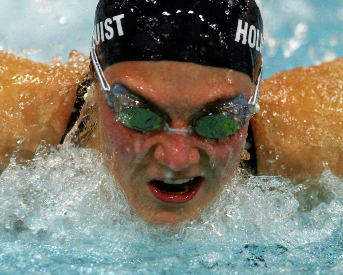 Wilton's Ellen Holmquist competes in the 200 IM during girls swimming action in Middletown, Conn., on Wednesday Nov. 20, 2019.