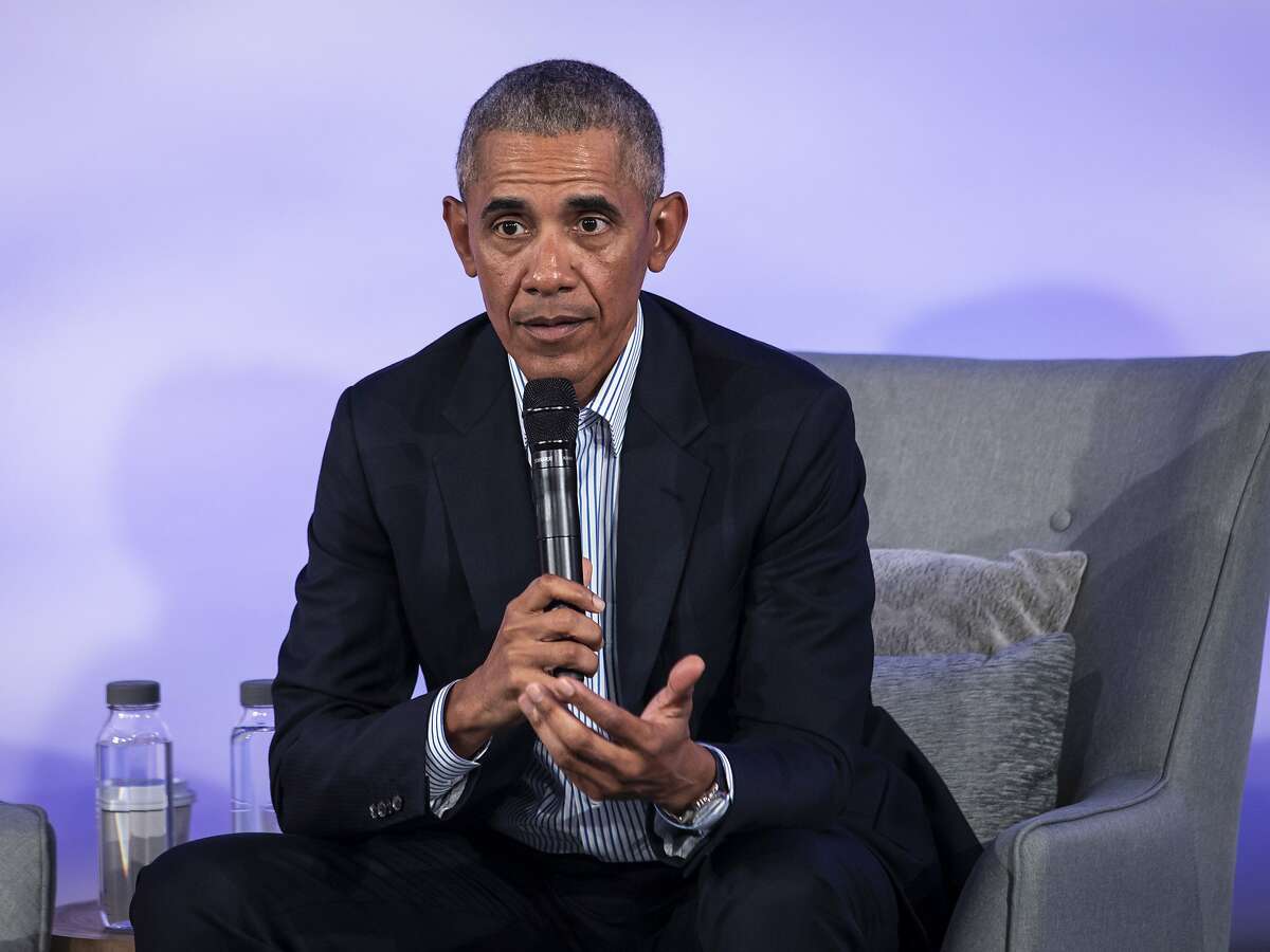 Former President Barack Obama speaks during the Obama Foundation Summit at the Illinois Institute of Technology in Chicago, Tuesday, Oct. 29, 2019. (Ashlee Rezin Garcia/Chicago Sun-Times via AP)