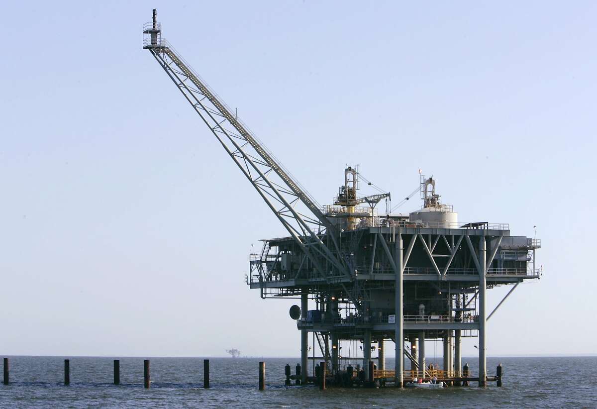 FILE - This April 13, 2007, file photo, shows a natural gas platform off the coast of Fort Morgan, Ala.