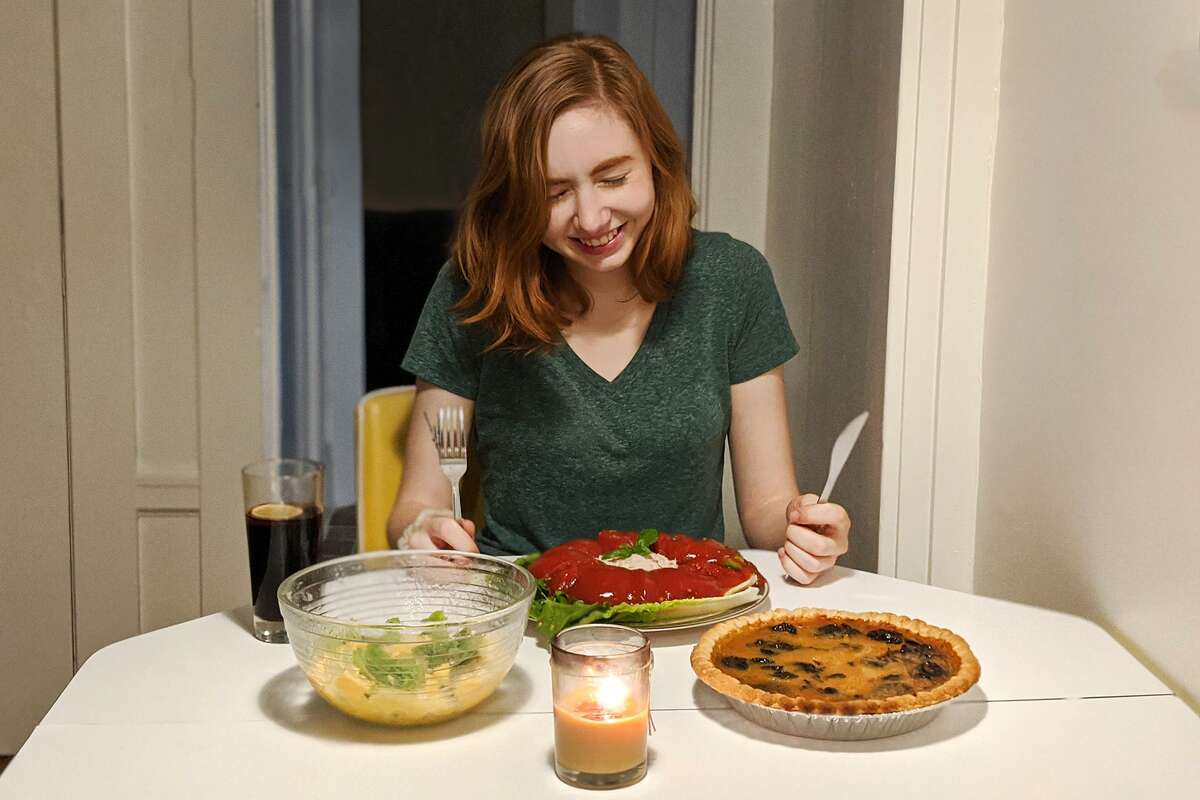 With the help of Celia Sack from Omnivore Books on Food, I put together a vintage Thanksgiving menu for my friends: jellied tomato, Velveeta-pineapple salad, prune sour cream pie and hot Dr. Pepper. Spoiler alert: It did not go well.