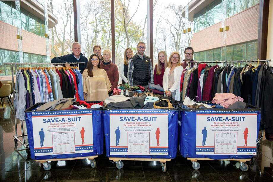 WELL-SUITED: The team at Subway’s Milford headquarters recently collected more than 600 items of clothing for the Save a Suit Foundation, a Connecticut-based nonprofit that provides former military and college grads “with professional business attire they need to succeed.” Subway employees donated clothes including men’s and women’s suits, dresses, shirts and pants, as well as shoes and ties. Photo: Contributed Photo / (C) 2017 Subway IP Inc. All Rights Reserved.