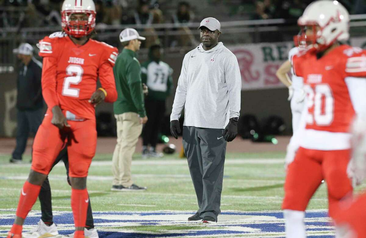 Judson head football coach Rodney Williams oversees his players before the game against Reagan in the second round of Class 6A Div. I playoffs at Alamo Stadium on Friday, Nov. 22, 2019.