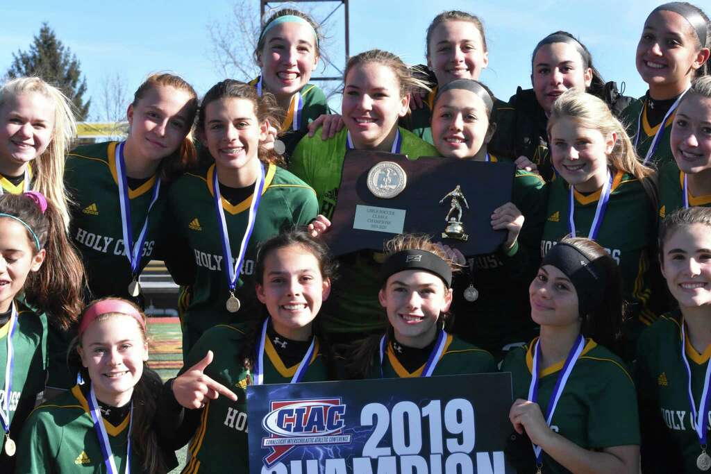 <p>Holy Cross is the Class S girls soccer state champion after beating Old Lyme 1-0 at Veterans Stadium, New Britain on Saturday, Nov. 23, 2019. (Pete Paguaga, Hearst Connecticut Media)</p>