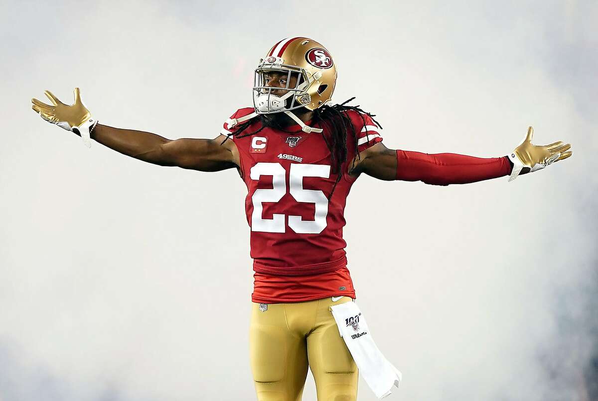 Setember 16, 2018: San Francisco 49ers defensive back Richard Sherman (25)  during the NFL football game between the Detroit Lions and the San  Francisco 49ers at Levi's Stadium in Santa Clara, CA.