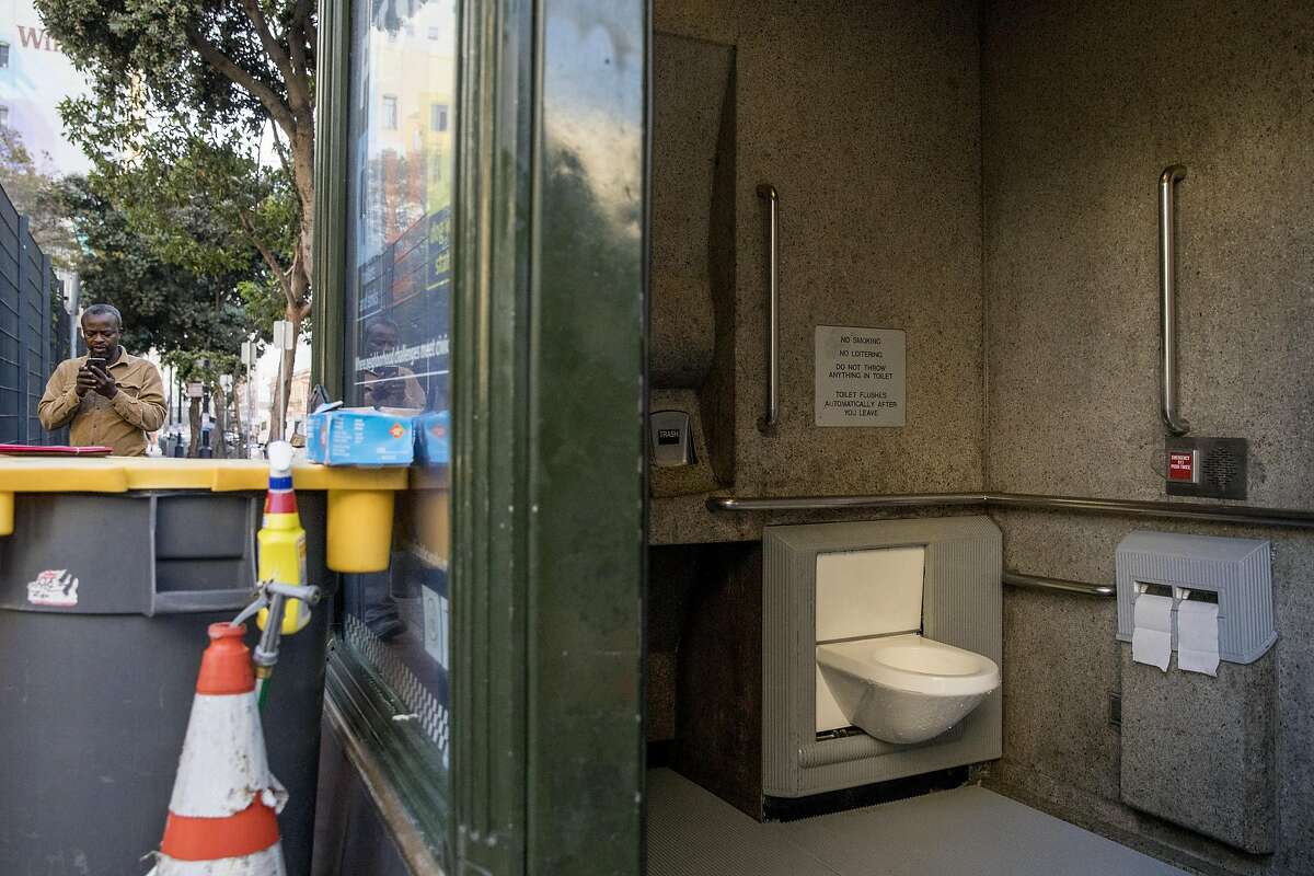 The interior of a 24-hour Pit Stop restroom is seen on the corner of Eddy and Jones streets in the Tenderloin district of San Francisco, Calif. Friday, Nov. 22, 2019.