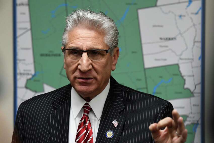 Senator James Tedisco speaks during a press conference where he proposed bipartisan legislation aimed at giving judges greater oversight over when defendants are given bail on Monday, Nov. 25, 2019, at Sen. Tedisco's office in Clifton Park, N.Y. (Will Waldron/Times Union)