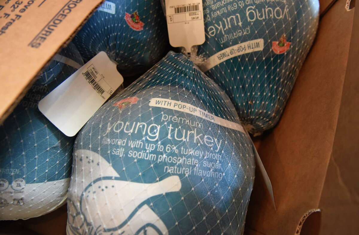 Thanksgiving turkeys are ready to be given to local active duty and retired military personnel, as part of the Tully Rinckey PLLC 11th annual Turkeys for Veterans program on Tuesday, Nov. 26, 2019, at The Crossing of Colonie in Colonie, N.Y. (Will Waldron/Times Union)