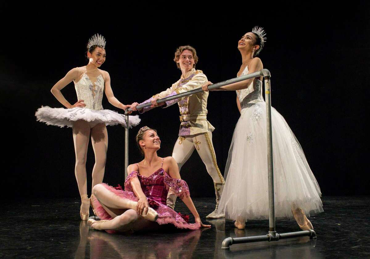 McKhayla Pettingill, from left, Tyler Donatelli, Chandler Dalton and Gretel Batista share a light moment during a portrait session at the Houston Ballet Center for Dance on Thursday, Nov. 21, 2019, in Houston. The four dancers will have prominent roles in Houston Ballet's "The Nutcracker" for the first time this year.