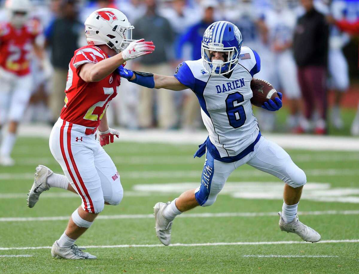 Darien defeated Greenwich 27-21 in an FCIAC football game of unbeatens at Cardinal Stadium in Greenwich, Conn. on Oct. 26, 2019.