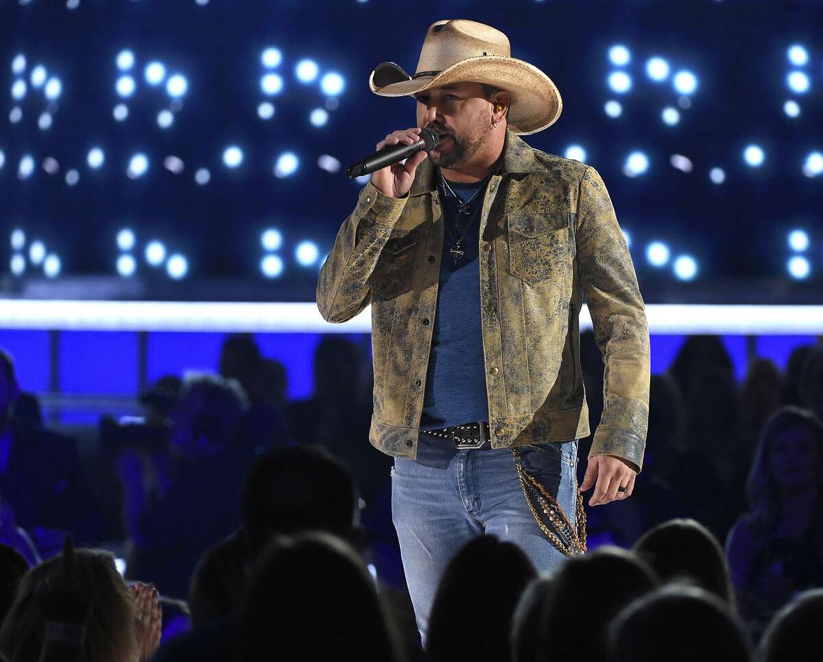 FILE - This April 7, 2019 file photo shows Jason Aldean performing "Can't Hide Red" at the 54th annual Academy of Country Music Awards in Las Vegas. Aldean released his ninth studio album with Broken Bow, the appropriately titled “9.” (Photo by Chris Pizzello/Invision/AP, File)