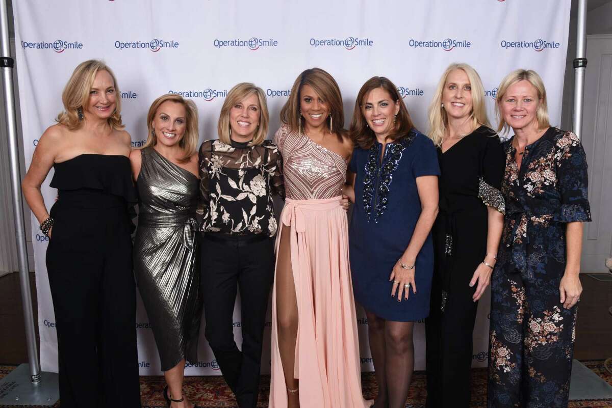 From left: Janine Kennedy, Stacy Zarakiotis, Alisyn Camerota, Deborah Cox, Smile Greenwich founder Lisa Lori, Trisha Dalton, and Kristie Porcaro at the 10th anniversary of Smile Greenwich to benefit Operation Smile at the Belle Haven Club.