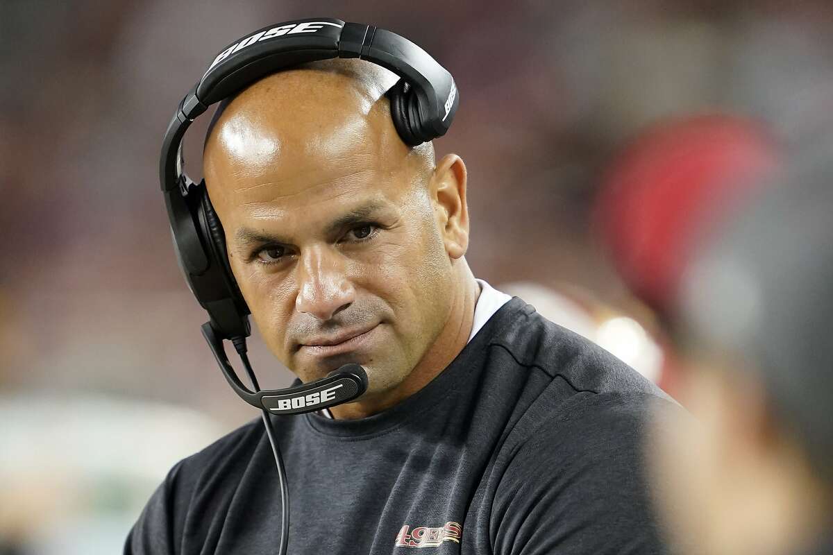 San Francisco 49ers defensive coordinator Robert Saleh during the second half of an NFL football game against the Green Bay Packers in Santa Clara, Calif., Sunday, Nov. 24, 2019.