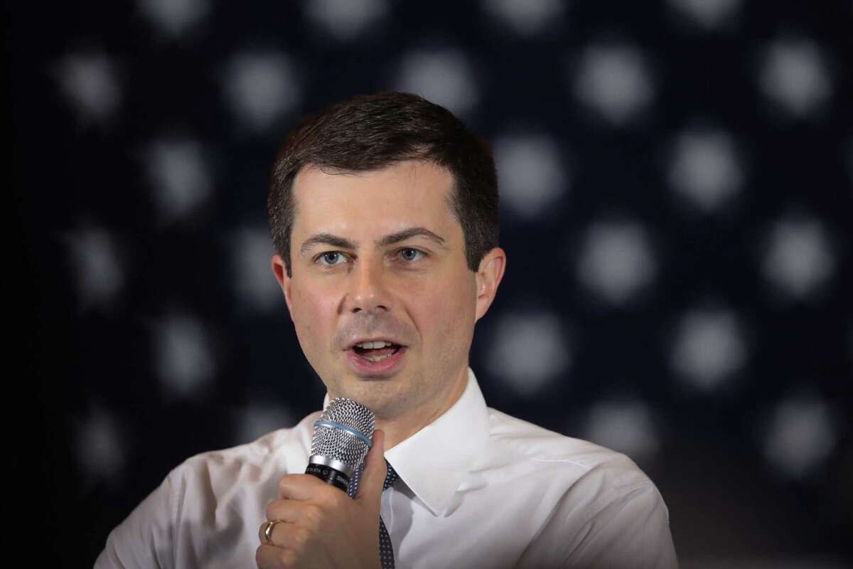 DENISON, IOWA - NOVEMBER 26: Democratic presidential candidate South Bend, Indiana Mayor Pete Buttigieg speaks to guests during a campaign stop at Cronk's restaurant on November 26, 2019 in Denison, Iowa. The 2020 Iowa Democratic caucuses will take place on February 3, 2020, making it the first nominating contest for the Democratic Party in choosing their presidential candidate to face Donald Trump in the 2020 election. (Photo by Scott Olson/Getty Images)