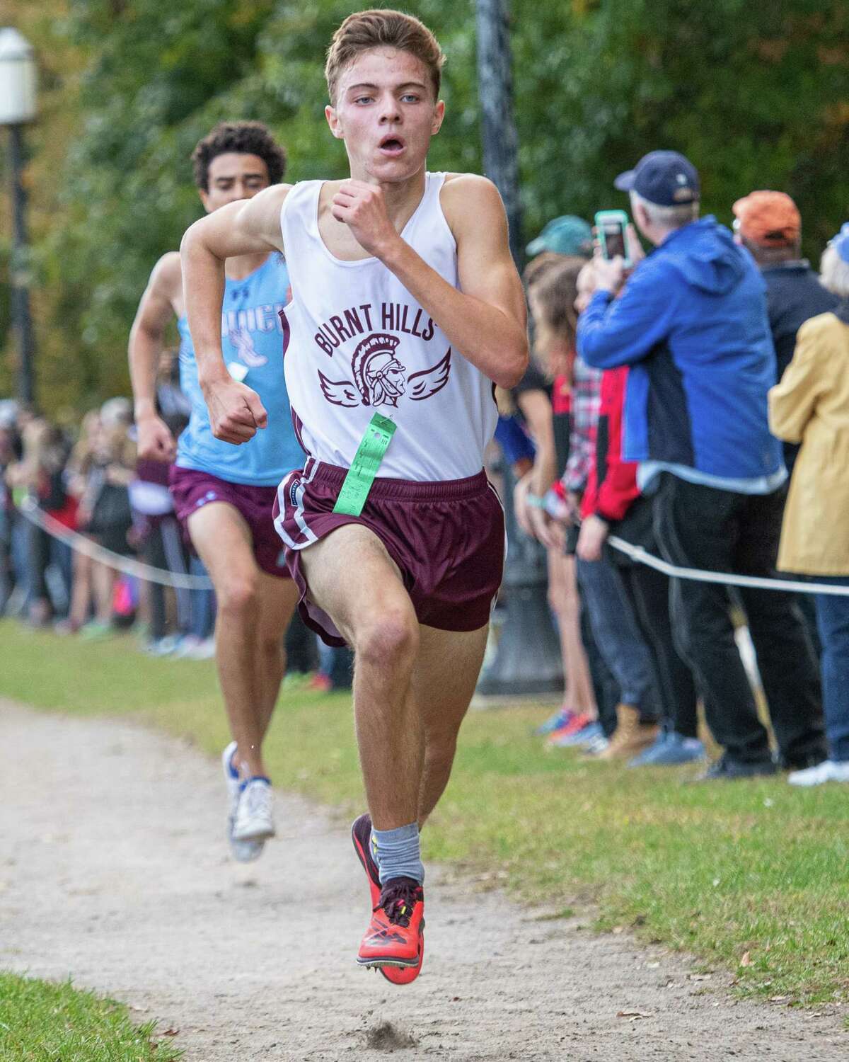 Ryan Allison, of Burnt Hills Ballston Lake High School, finishes fourth in the boys Division III cross country race of the 38th Annual Burnt Invitational held at the Saratoga Spa State Park on Saturday, Oct. 12, 2019 (Jim Franco/Special to the Times Union.)