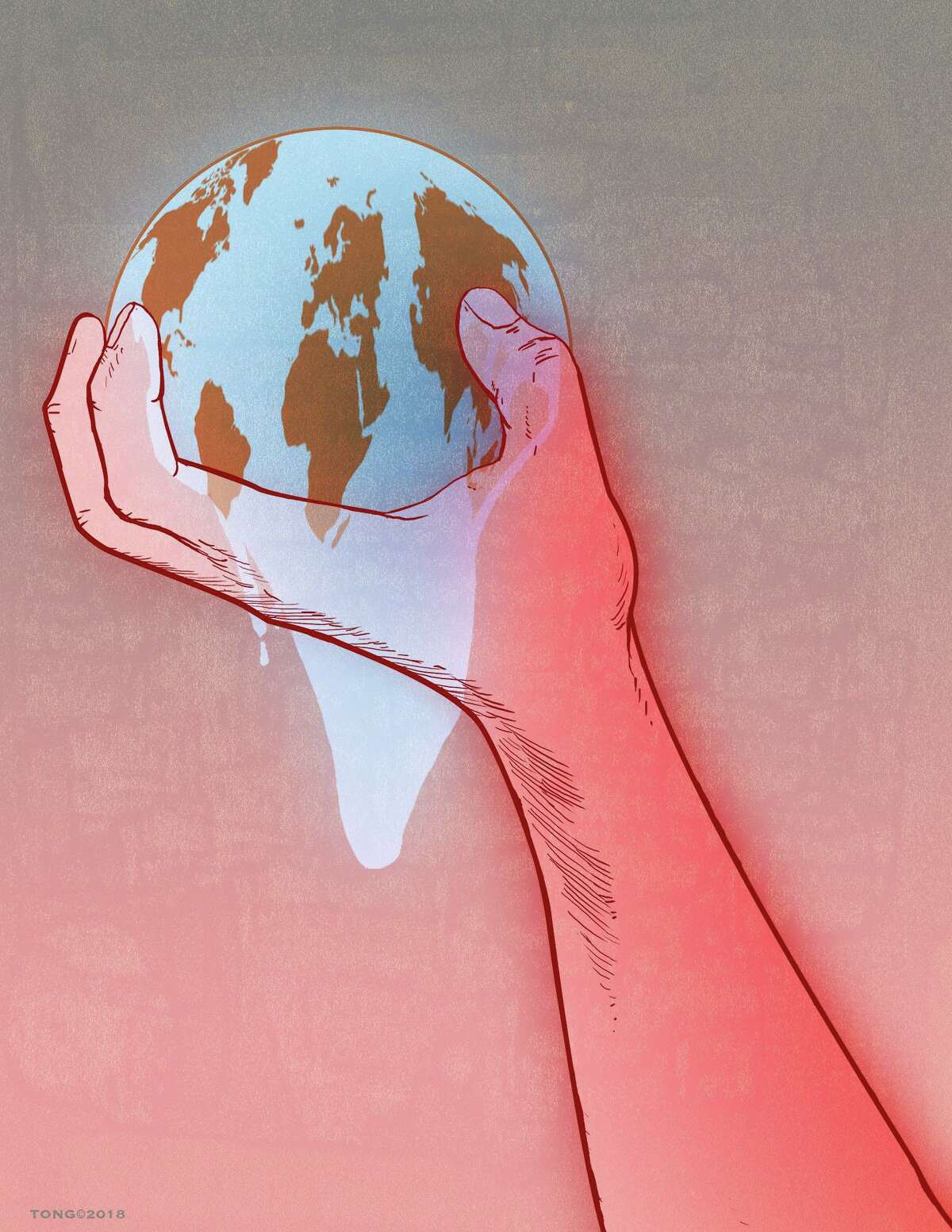 This artwork by Paul Tong refers to the United Nations’ Climate Report, which calls for immediate action to stop drastic effects from Global Warming.