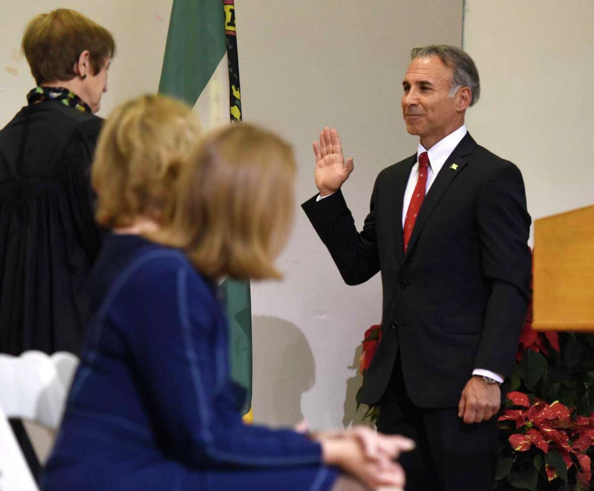 New First Selectman Fred Camillo is sworn in at the Board of Selectmen swearing-in ceremony at the Boys & Girls Club of Greenwich in Greenwich, Conn. Sunday, Dec. 1, 2019.