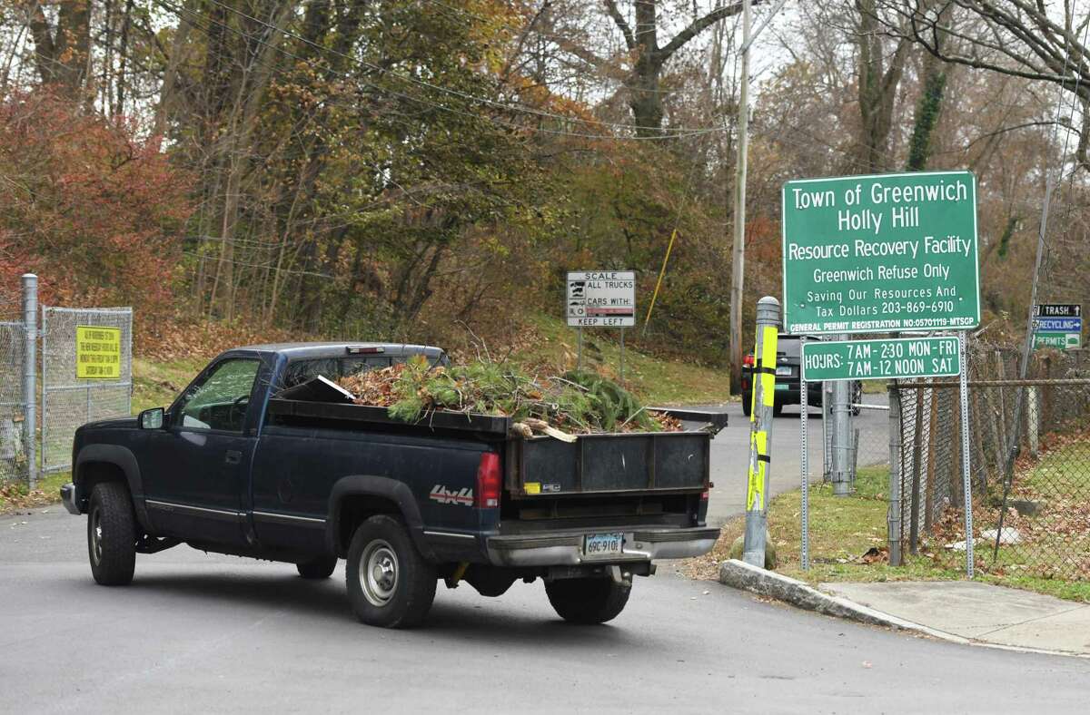 A truck carrying yard waste pulls into the Holly Hill Resource Recovery Station in Greenwich, Conn. Wednesday, Nov. 20, 2019.