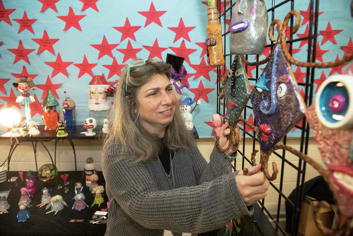 Jodi Oster of Oster Folk Art sold crafts from recycled and reclaimed items at The Ridgefield Woman's Club Craft Fair on Saturday 23, November 2019 in Ridgefield, Conn. Jodi Oster of Oster Folk Art sold crafts from recycled and reclaimed items at The Ridgefield Woman’s Club Craft Fair on Saturday 23, November 2019 in Ridgefield, Conn.