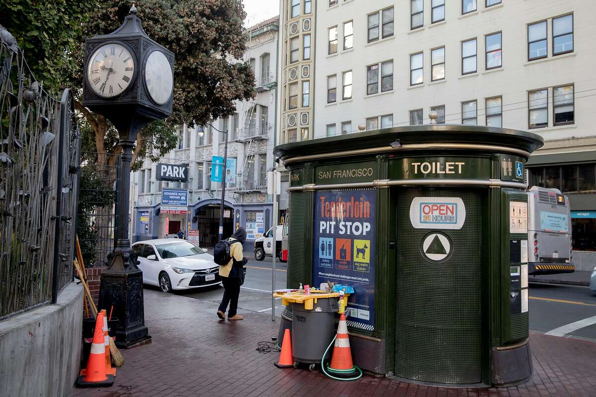 A 24-hour Pit Stop restroom is seen on the corner of Eddy and Jones streets in the Tenderloin district of San Francisco, Calif. Friday, Nov. 22, 2019.