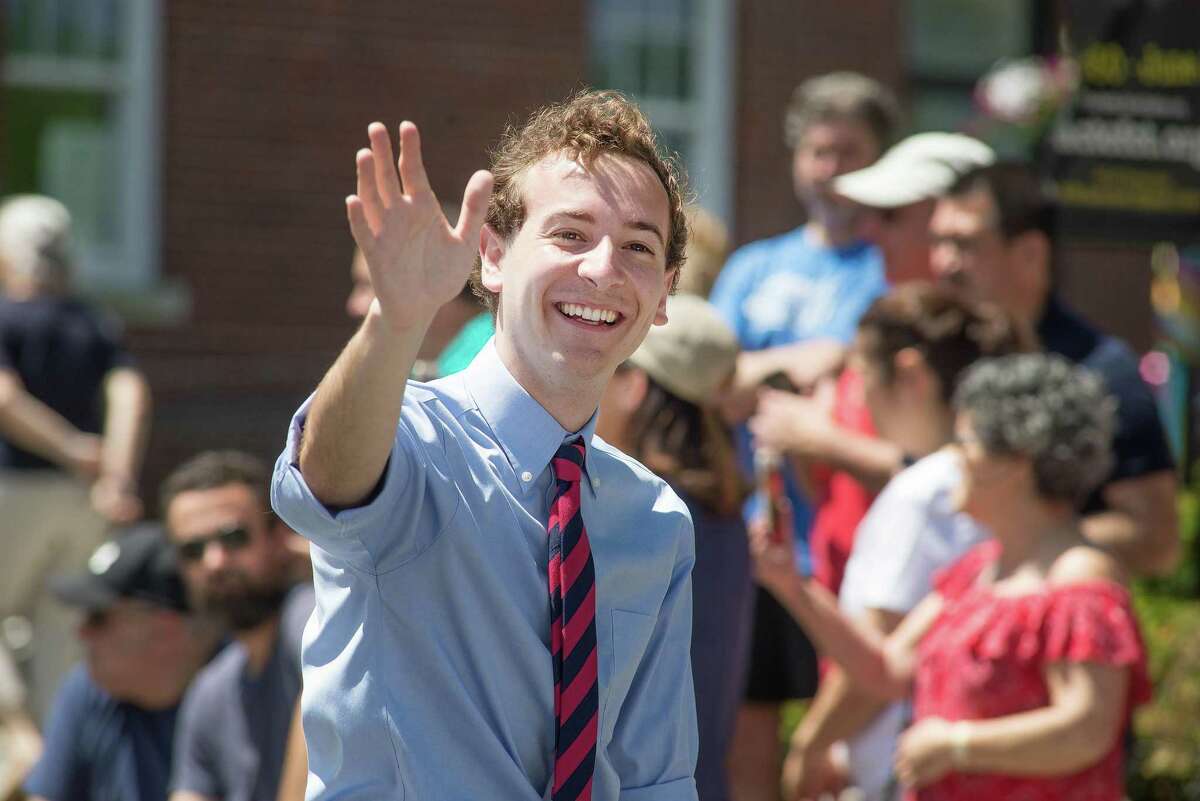 Connecticut state senator Will Haskell waves to parade-goers on Memorial Day last year in Ridgefield. Haskell announced his reelection bid on Twitter.