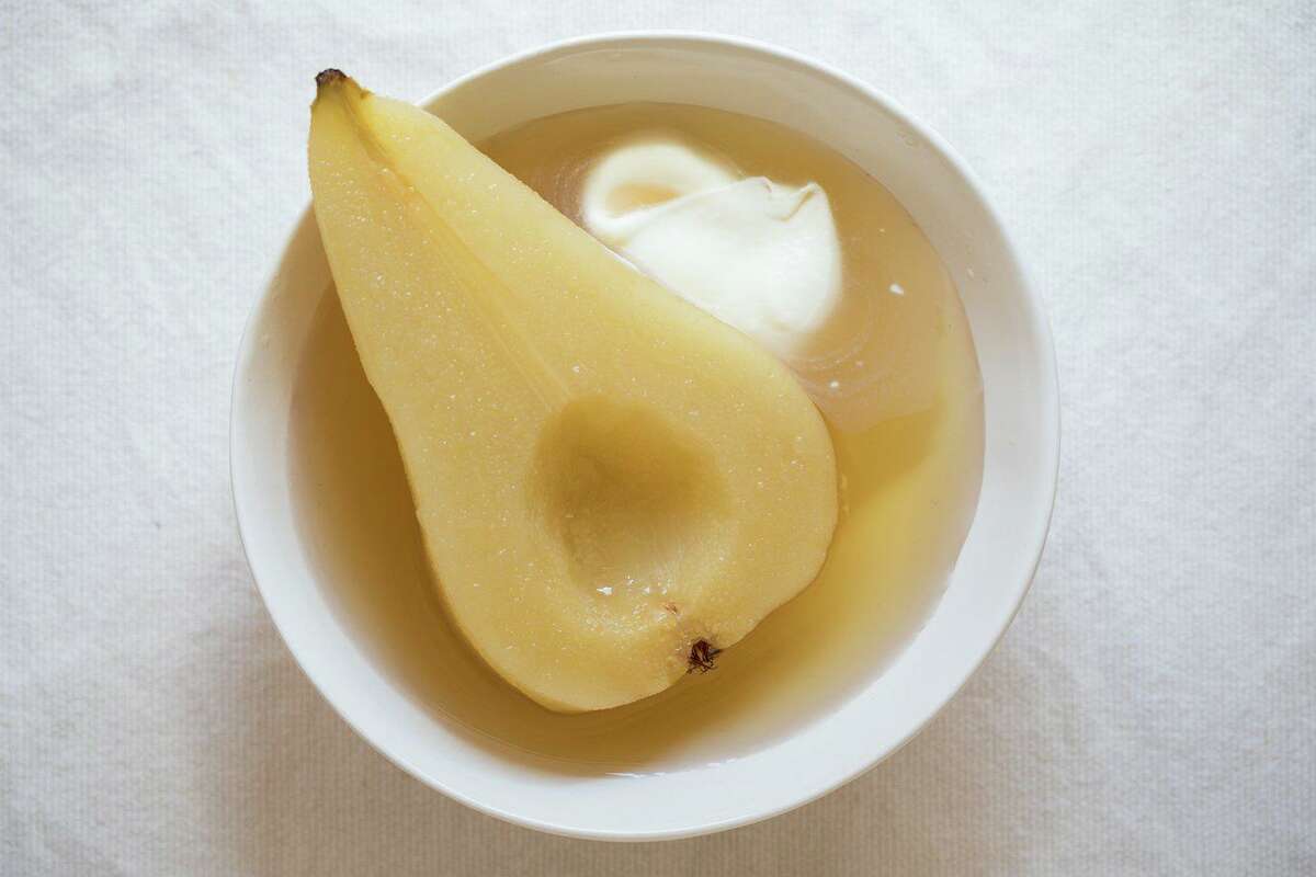 Cardamom-poached Pears with Crème Fraîche