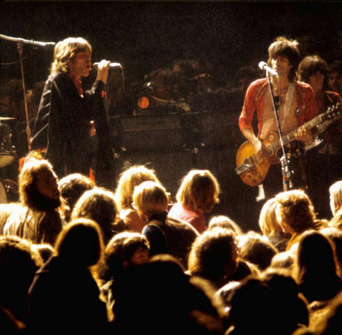 Mick Jagger and Keith Richards of The Rolling Stones at The Altamont Speedway on December 6, 1969.
