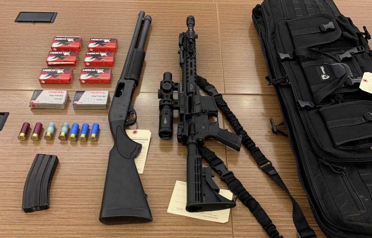 A stolen AR-15 assault rifle and a "tactical" rapid fire shotgun were found in the possession convicted felon Johan Cifuentes in Stamford, on Dec. 2, 2019.