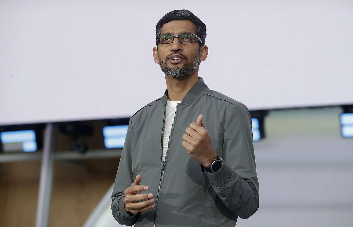 Google CEO Sundar Pichai speaks at a May 2019 conference in Mountain View.