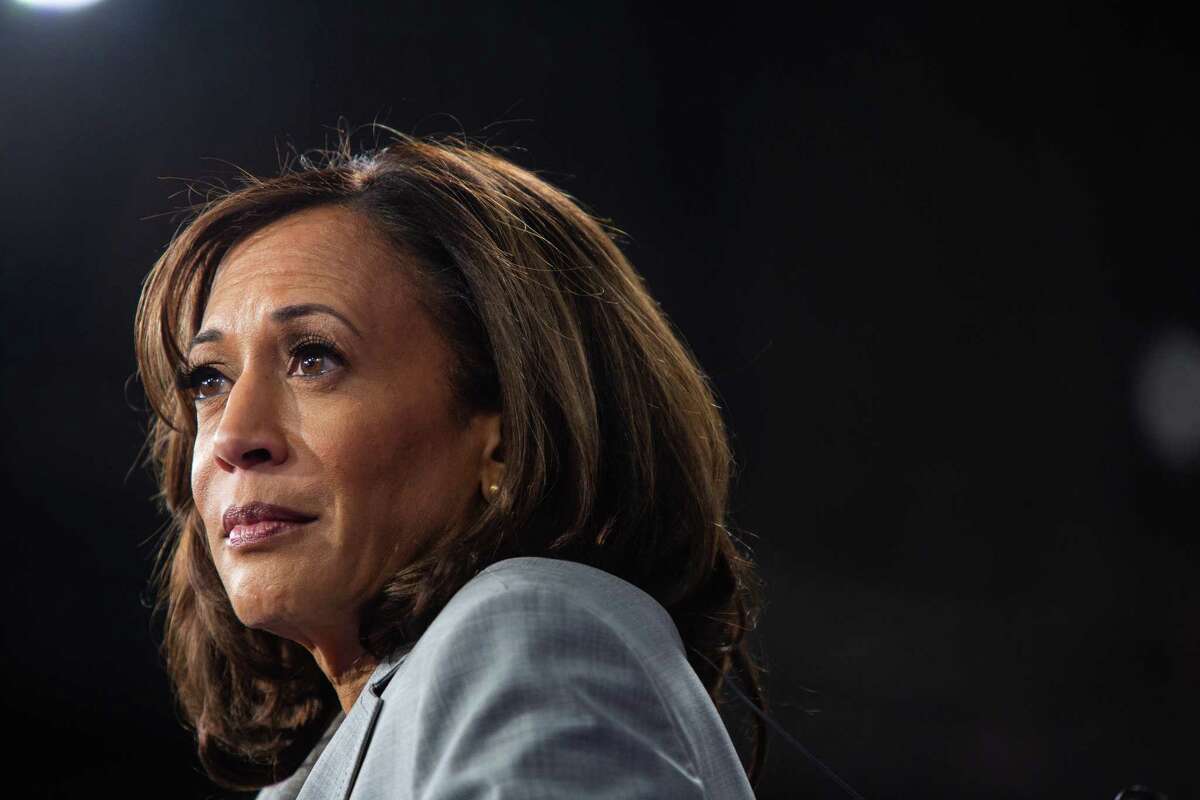 FILE -- Sen. Kamala Harris (D-Calif.) during an interview following the Democratic presidential debate in Atlanta, on Wednesday, Nov. 20, 2019. Harris dropped out of the Democratic presidential race on Tuesday, December 3, after months of slumping poll numbers, a dramatic comedown after her campaign began with significant promise. (Demetrius Freeman/The New York Times)