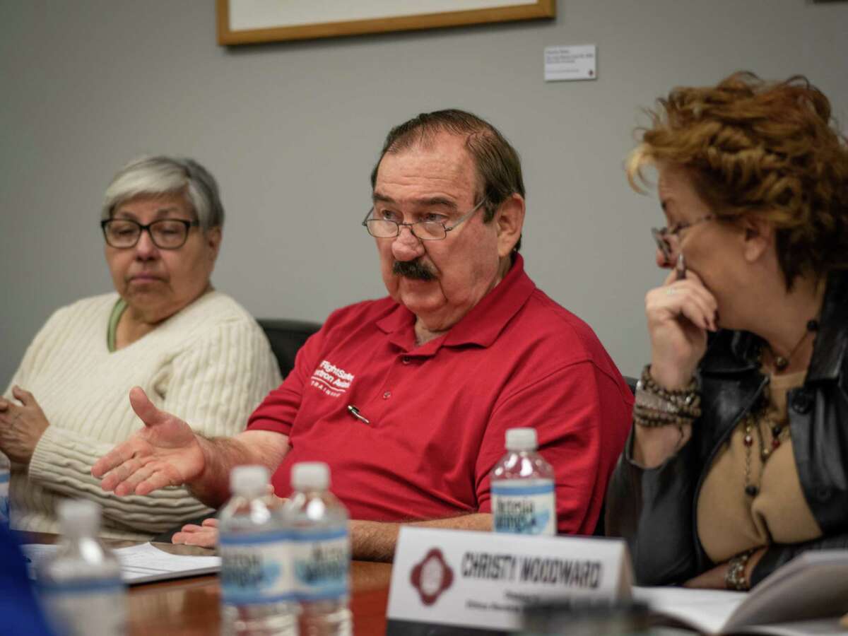 Ron Van Kirk, center, Ethics Review Board member from District 10, speaks during a city Ethics Review Board meeting in San Antonio, Texas on Tuesday, December 3, 2019. Board members decided not to move forward with a potential change to the city’s Ethics Code that would have shortened the so-called blackout period between council members and bidders on high-level contracts.