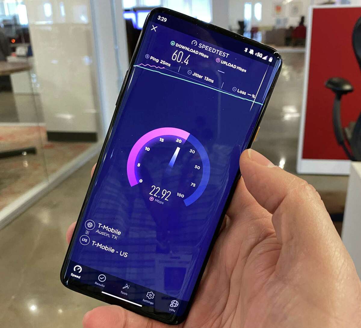 T-Mobile says its 5G speeds are about 20 percent faster than those of 4G LTE.