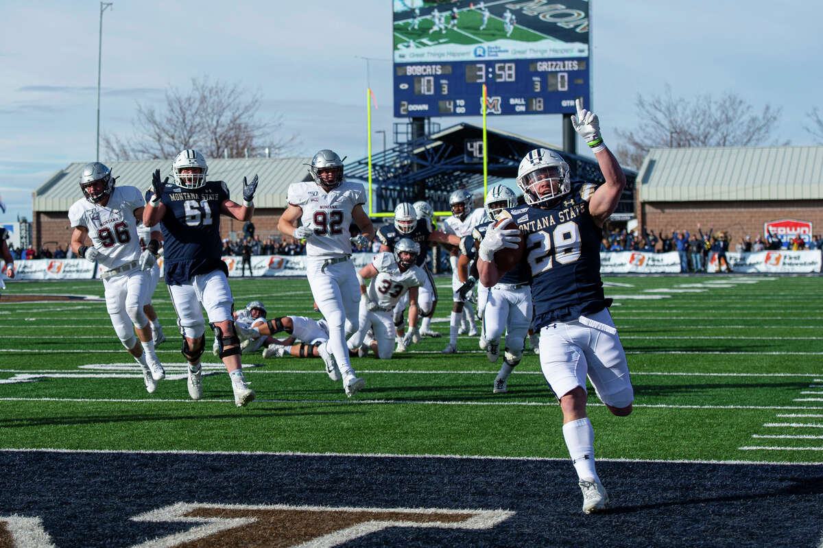 Logan Jones leads Montana State in rushing with 788 yards and seven touchdowns, including this one against Montana on Nov. 23, 2019. (Kelly Gorham/MSU Communications)