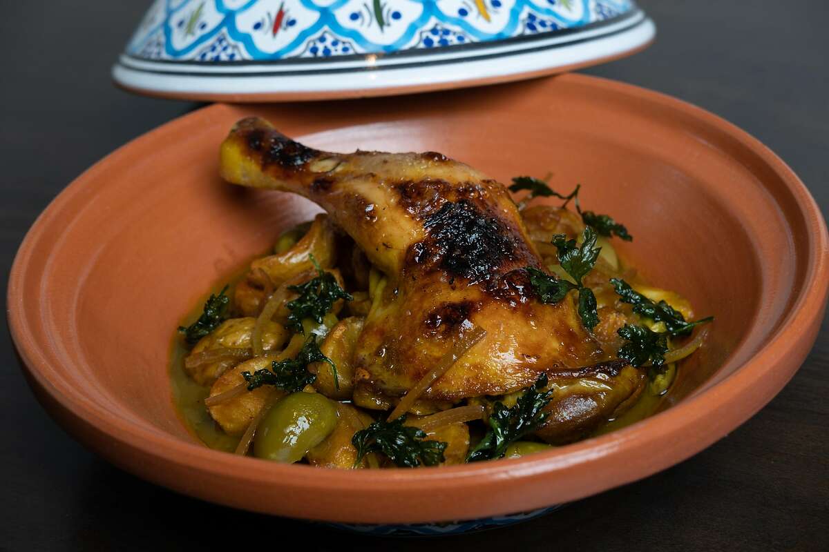 Photograph of the slow cooked chicken at Aziza, a new Moroccan restaurant in San Francisco, Calif. on Sunday, December 1, 2019.