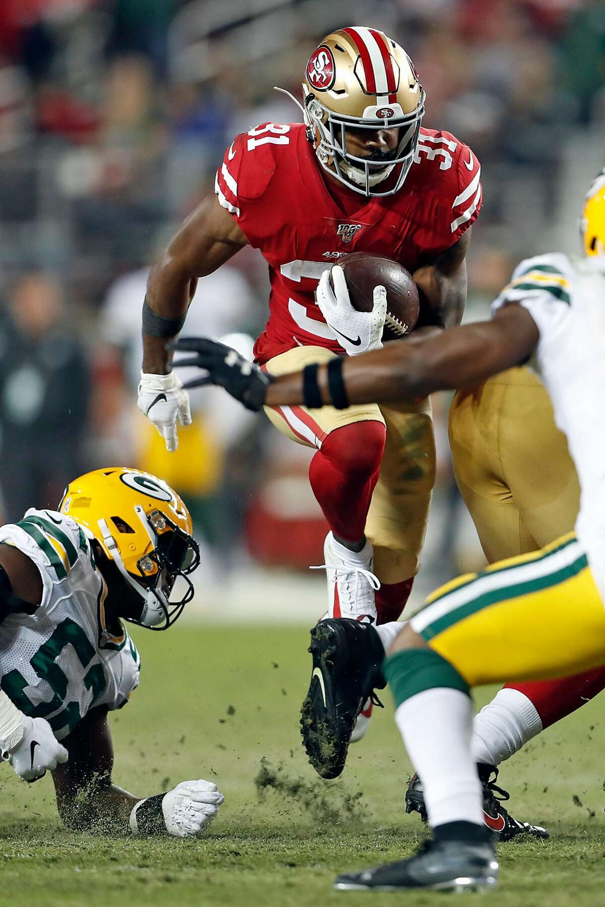 Raheem Mostert of the San Francisco 49ers rushes for a 40-yard  Nfl  football 49ers, San francisco 49ers, San francisco 49ers football